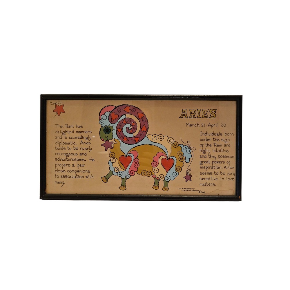 Vintage 1968 Aries Zodiac Art Margot‎ Johnson Soovia Janis Ram Astrology 16x8